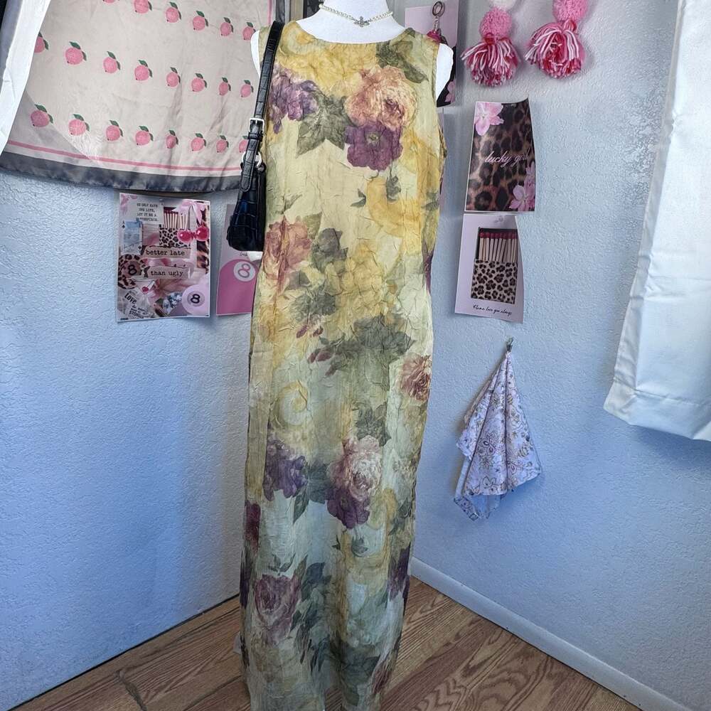 Christy Lyn Vintage Floral Crinkle Maxi Dress Size 11/12
